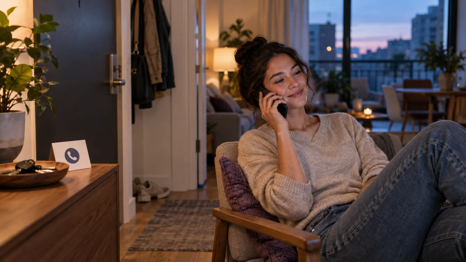 A candidate starts a screening call at home when she is ready