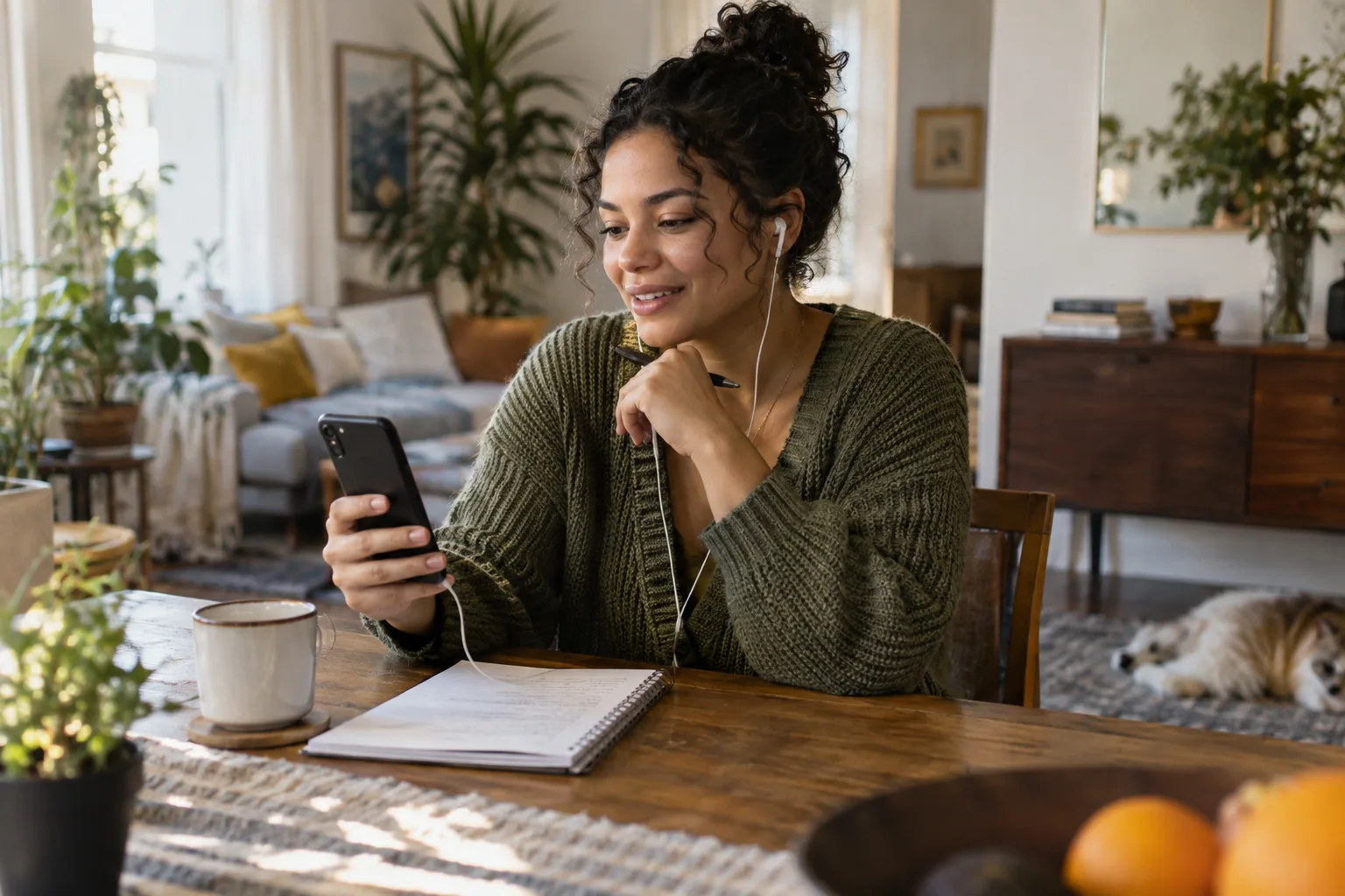 A customer support candidate completing a phone screen from home