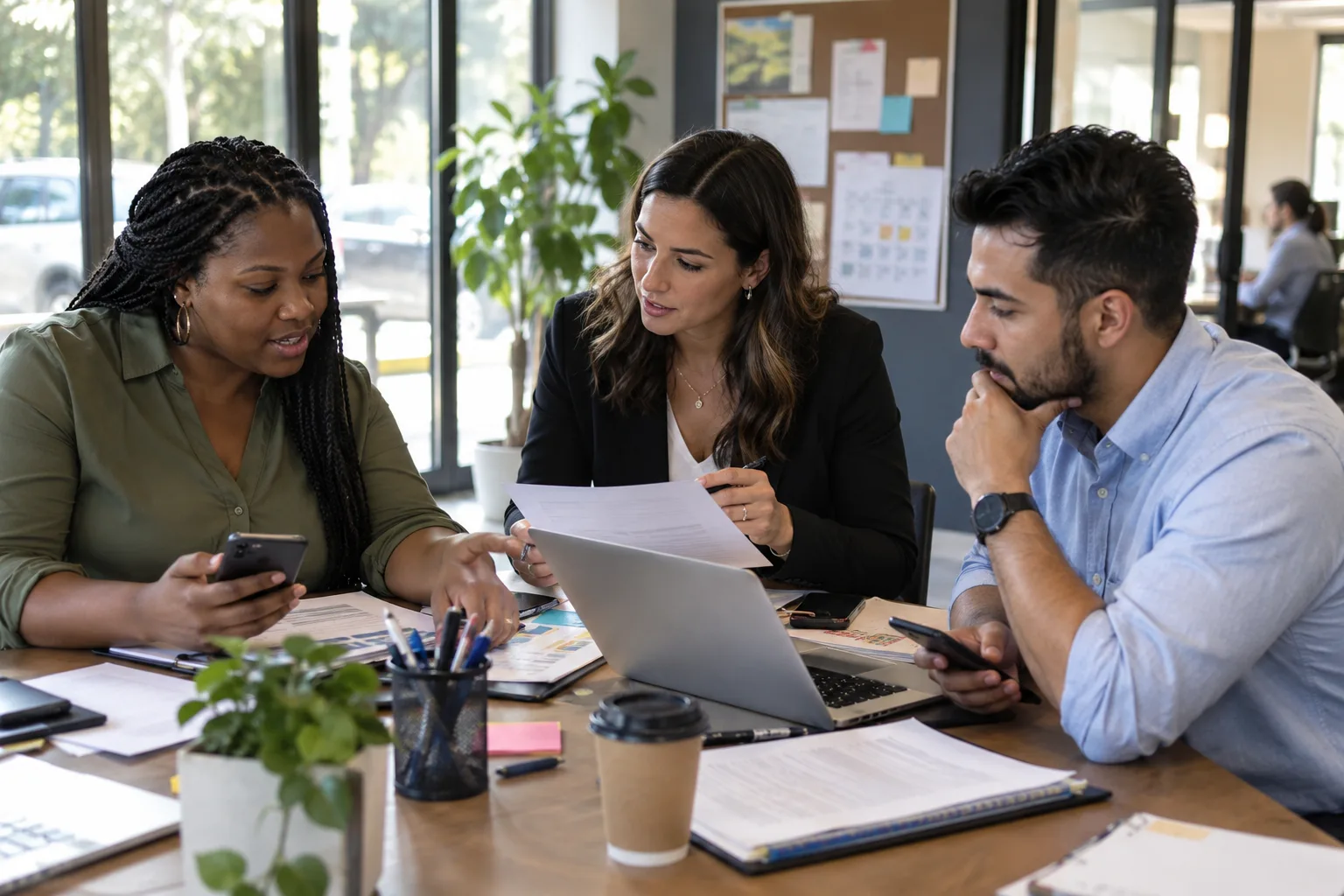 Three staffing recruiters matching candidates to open assignments
